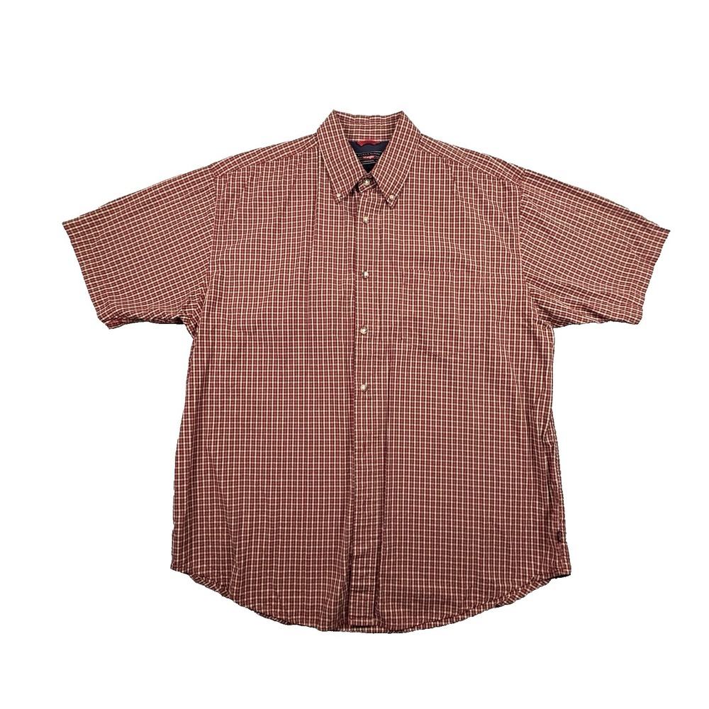 Wrangler Cool River Men's L Red Plaid Cotton SS Button Down Shirt SEE DESCRIPTIO